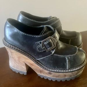 London Underground Vintage Stacked Platform Heels Shoes sz 9